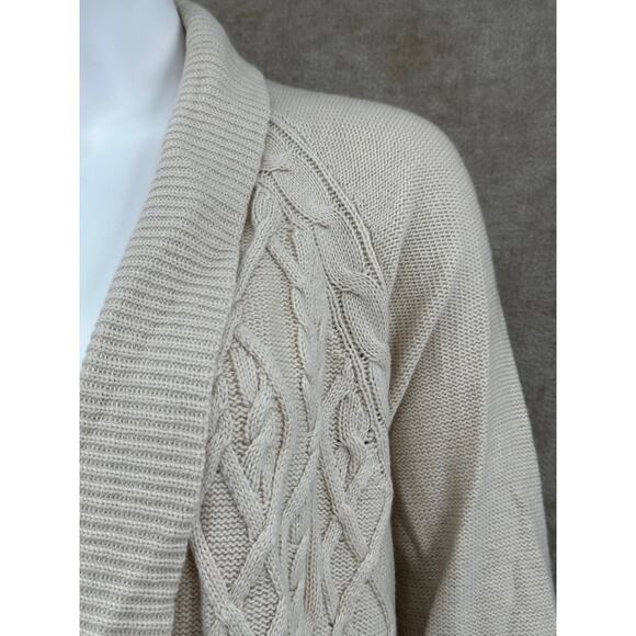 Talbots Sweater Womens Medium Tan Cable Knit Cardigan Lambswool Fisherman Office - Picture 2 of 9